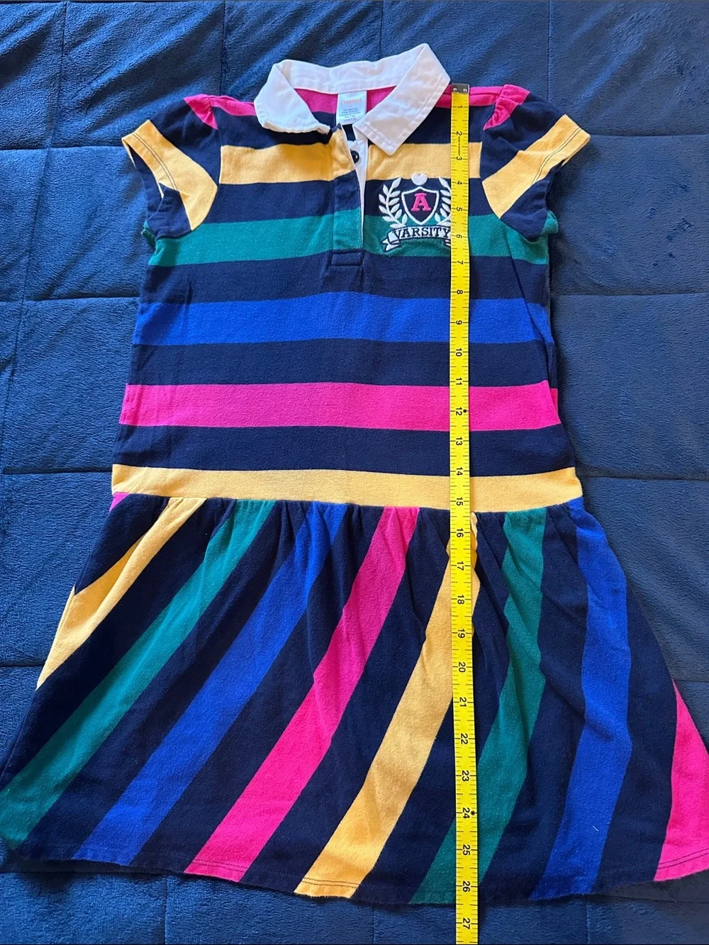 Gymboree Girls size 7 Preppy Navy Dress with Pink, Yellow, Green & Blue Stripes